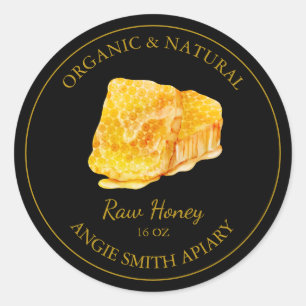 Gold Honeycomb Raw Honey Label Schwarz Runder Aufkleber