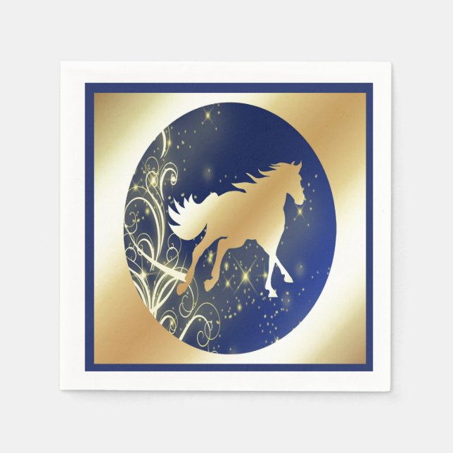 Gold Horse Print mit dunkelblauen Napkins Serviette (Vorderseite)