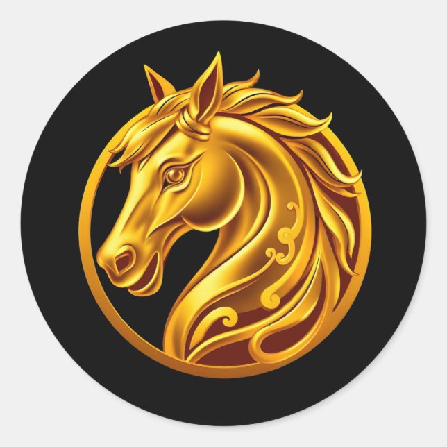 Gold Horse Runder Aufkleber (Vorderseite)