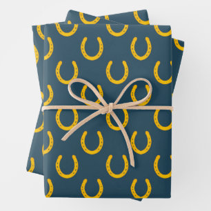 Gold Horseshoes Pattern Cowboy Viel Glück Elegant Geschenkpapier Set