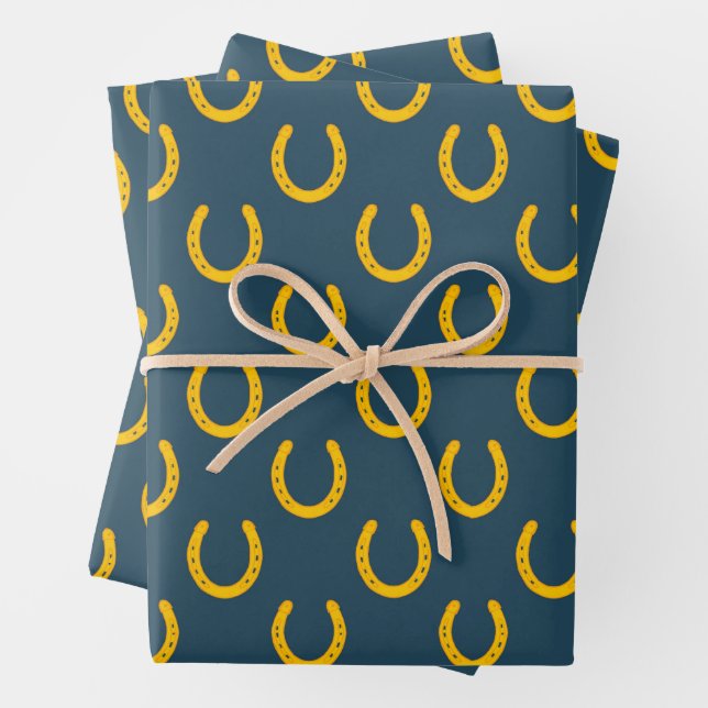 Gold Horseshoes Pattern Cowboy Viel Glück Elegant Geschenkpapier Set (Beispiel)