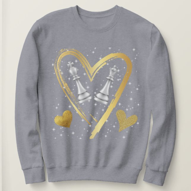Gold Hört King und Queen Schach Stücke | Sweatshirt (Design vorne)
