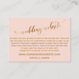 Gold Hört Skript auf der Website Blush Pink Weddin Begleitkarte