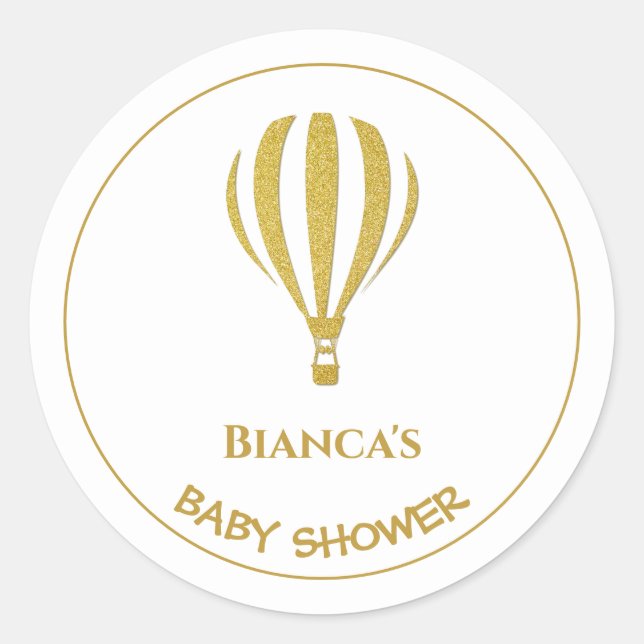 Gold Hot Air Ballon Babydusche Runder Aufkleber (Vorderseite)