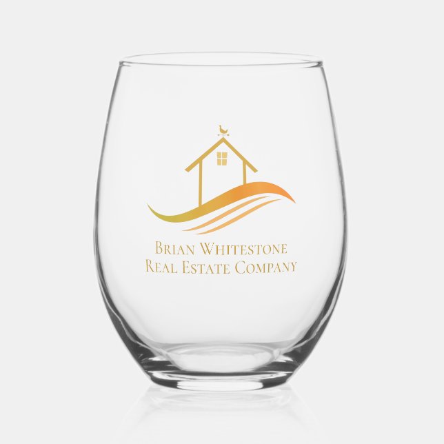 Gold House Logo für Real Anwesen Company Weinglas Ohne Stiel (Vorderseite)