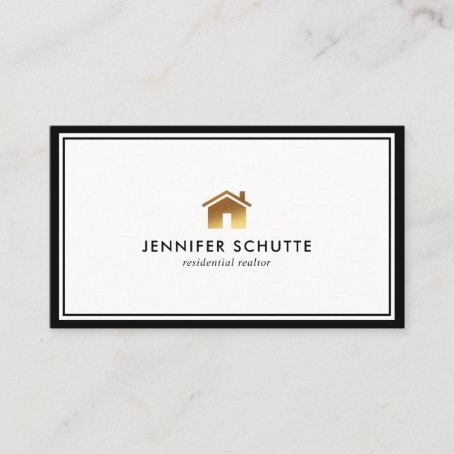Gold House Logo Modern Beruflich Realtor Broker Visitenkarte (Vorderseite)
