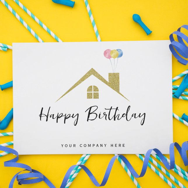 Gold House mit Balloons Happy Birthday Realty Postkarte (Von Creator hochgeladen)