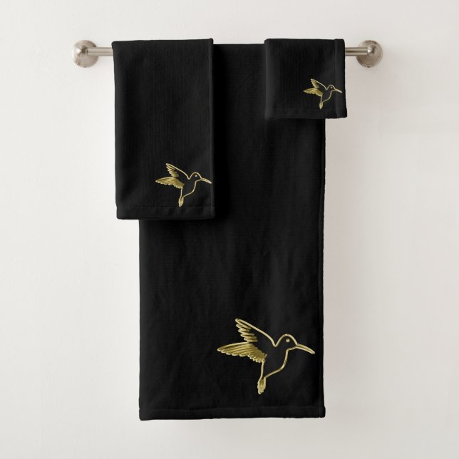 Gold Hummingbird mit ausgestreckten Flügeln (bl) Badhandtuch Set (Insitu)