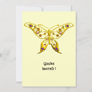 GOLD HYPER BUTTERFLY, GEMSTONES Cream Wedding Einladung