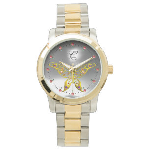 GOLD HYPER BUTTERFLY Gray Gemstone Monogram Armbanduhr
