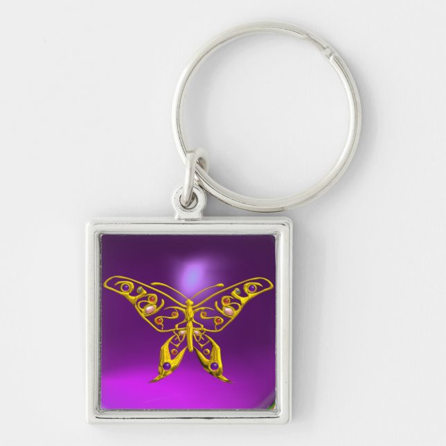 GOLD HYPER BUTTERFLY JEWEL ,GEMSTONEN Lila Schlüsselanhänger (Vorne)