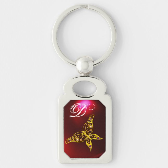 GOLD HYPER BUTTERFLY JEWEL, GEMSTONES MONOGRAM Red Schlüsselanhänger (Vorderseite)