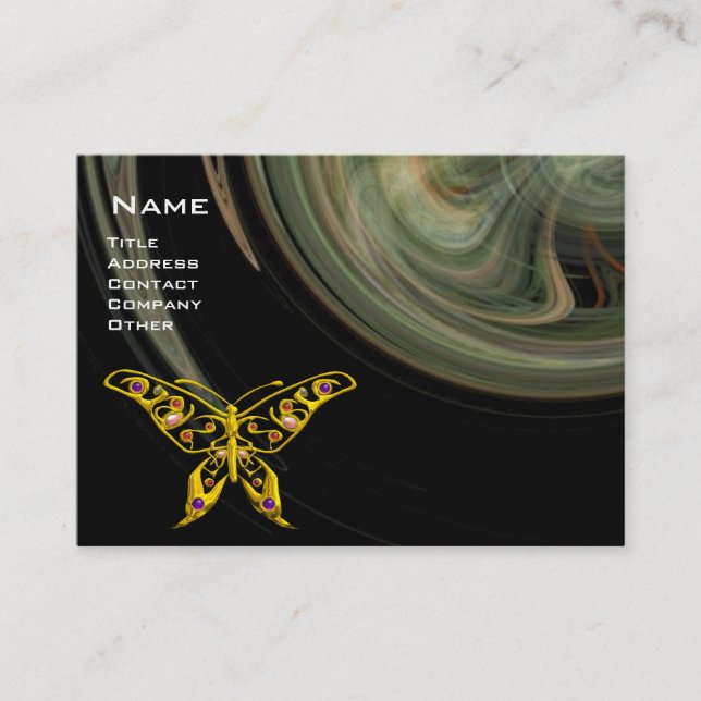 GOLD HYPER BUTTERFLY JEWEL Grau Fraktal Wirbel Visitenkarte (Vorderseite)
