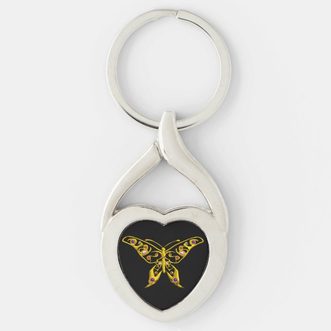 GOLD HYPER BUTTERFLY JEWEL MIT GEMSTONEN, schwarz Schlüsselanhänger (Vorderseite)