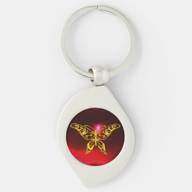 GOLD HYPER BUTTERFLY JEWEL Red Burgundy Ruby Schlüsselanhänger (Vorderseite)