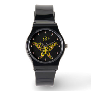 GOLD HYPER BUTTERFLY MIT GEMSTONA Monogram Black Armbanduhr