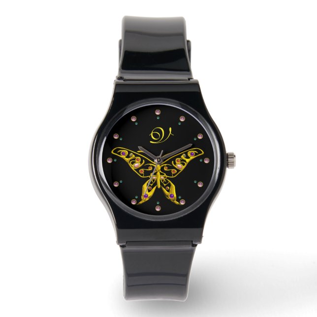 GOLD HYPER BUTTERFLY MIT GEMSTONA Monogram Black Armbanduhr (Vorderseite)