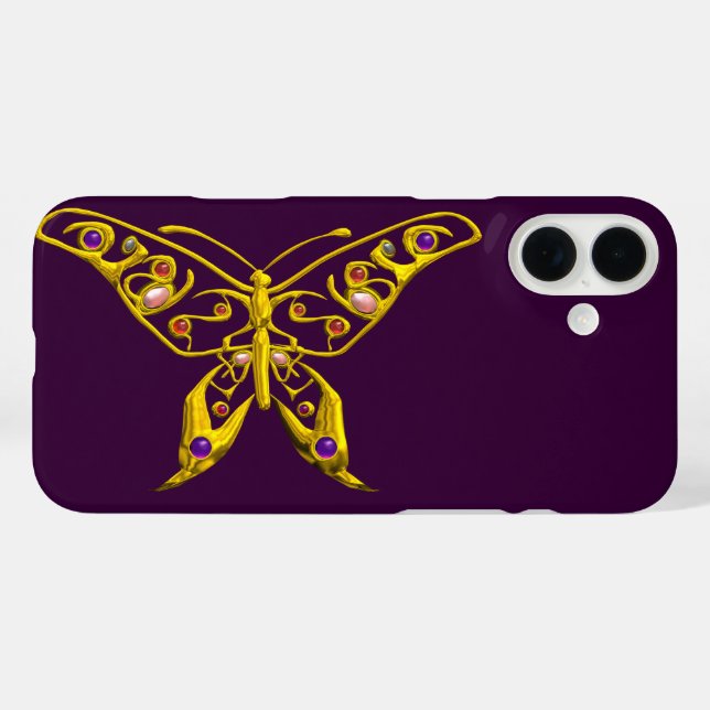 GOLD HYPER BUTTERFLY MIT GEMSTONEN, Lila iPhone 16 Plus Hülle (Rückseite (Horizontal))