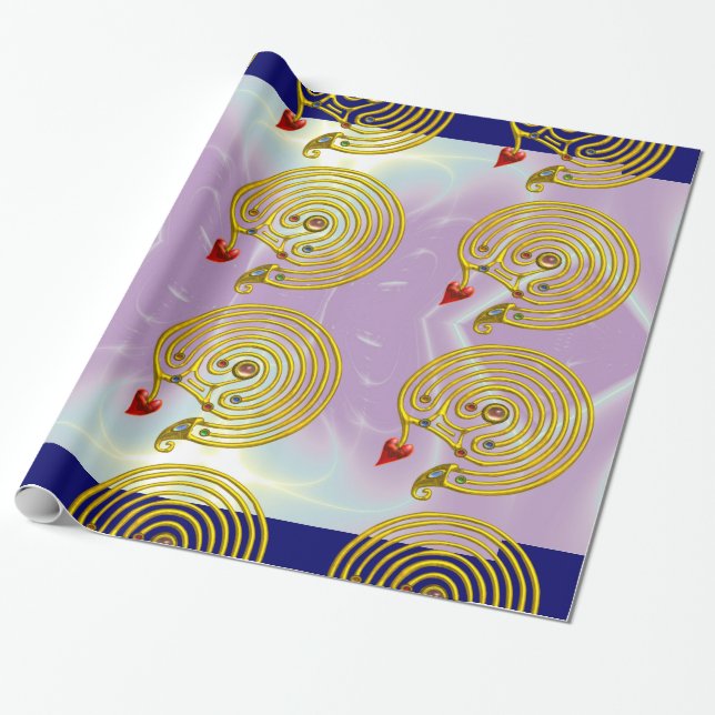 GOLD HYPER LABYRINTH / LILA AQUAMARINE LICHTWELLEN GESCHENKPAPIER (Ungerollt)