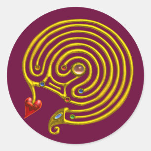 GOLD HYPER LABYRINTH MIT HERZ Lila Runder Aufkleber