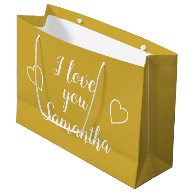 Gold I Liebe Ihr Personalisierter Name Große Geschenktüte (Vorderseite Schrägansicht)