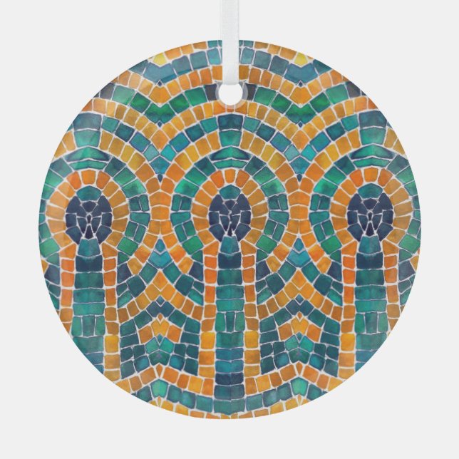 GOLD ICONS MOSAIC Glass Circle Ornament (Vorderseite)