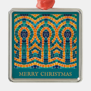 GOLD ICONS MOSAIC Premium Square Ornament + Text Aus Metall