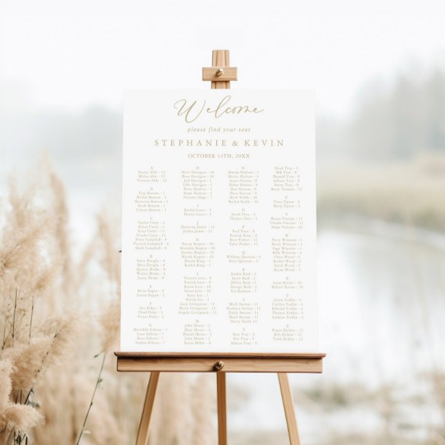 Gold Idyllic Stylish Alphabetisches Seating Chart Poster (Von Creator hochgeladen)