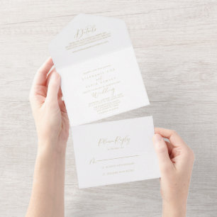 Gold Idyllic Stylish Calligraphy Wedding All In One Einladung