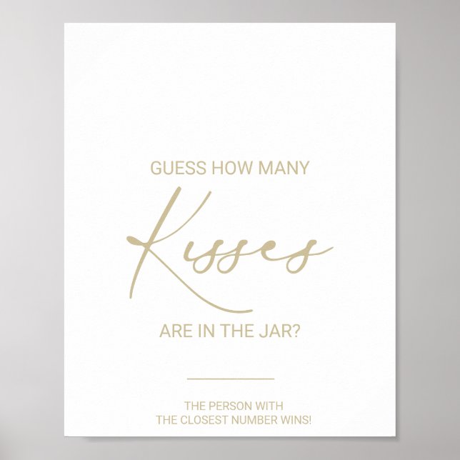 Gold Idyllic Wie viele Kisses Brautparty Game Poster (Vorne)