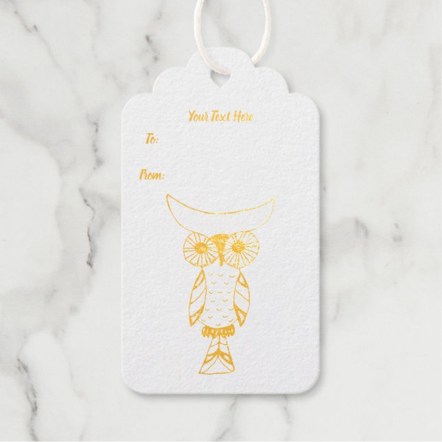 Gold Illustration Fantasy Owl Moon Head Big Eyes Geschenkanhänger (Vorderseite)