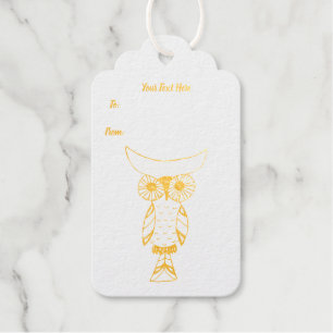 Gold Illustration Fantasy Owl Moon Head Big Eyes Geschenkanhänger