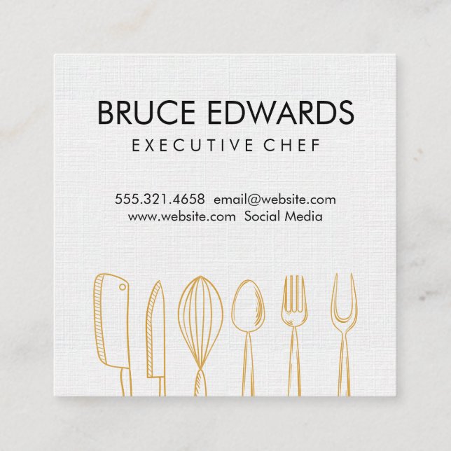 Gold Illustrative Silverware Linen Textur Quadratische Visitenkarte (Rückseite)