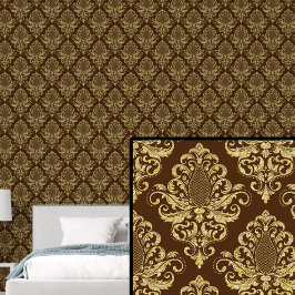 Gold im Rich Brown Classic Damask Muster Tapete