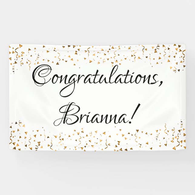 Gold Imitate Confetti Black and White Herzlichen G Banner (Horizontal)