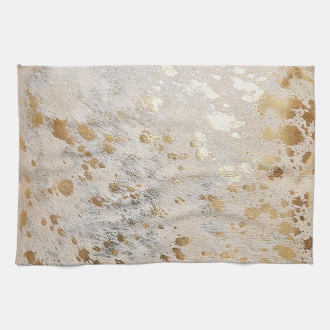 Gold Imitate Cowhide Print Metallic Cowgirl Wester Geschirrtuch (Horizontal)
