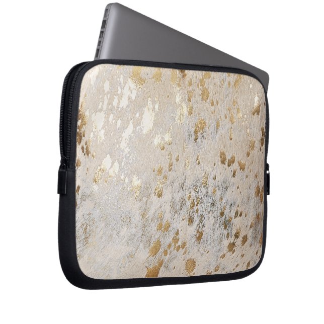 Gold Imitate Cowhide Print Metallic Cowgirl Wester Laptopschutzhülle (Vorne Rechts)