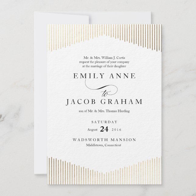 Gold Imitate Foil Angles Art Deco Hochzeit Einladu Einladung (Vorderseite)
