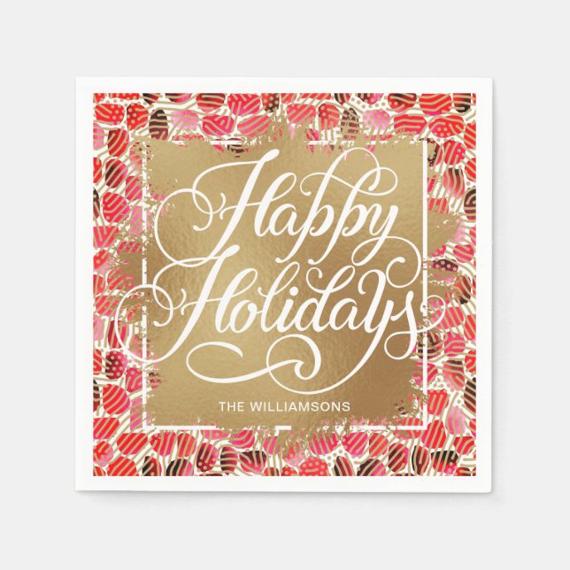 Gold Imitate Foil Happy Holidays Berry Serviette (Vorderseite)