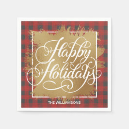 Gold Imitate Foil Happy Holidays Buffalo Kariert Serviette