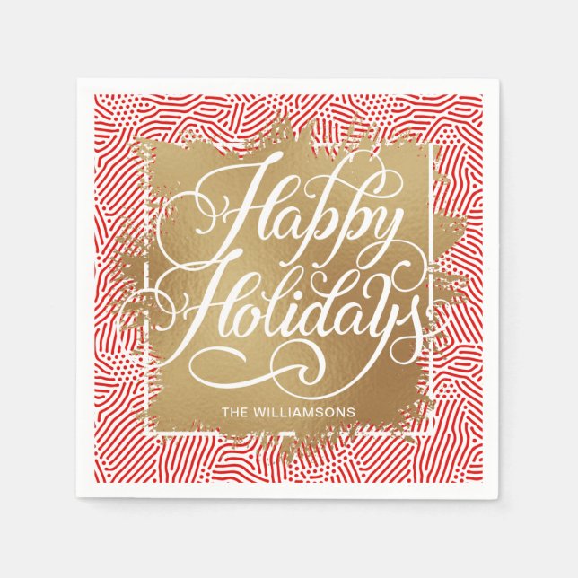Gold Imitate Foil Happy Holidays Modern Red Serviette (Vorderseite)