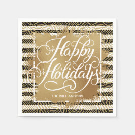 Gold Imitate Foil Happy Holidays Schwarz-weiße Str Serviette