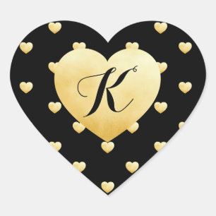 Gold Imitate Foil Heart Pattern auf Schwarz Mit Mo Herz-Aufkleber