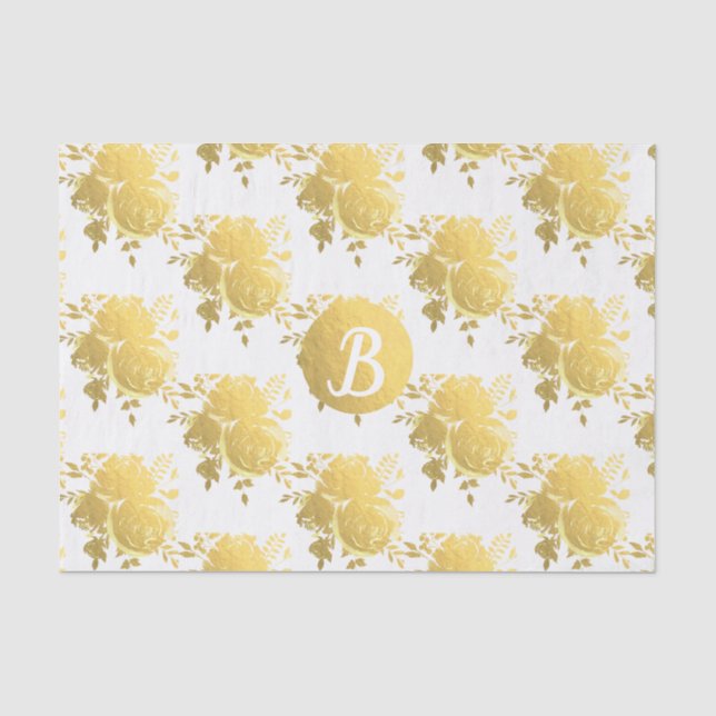 Gold Imitate Foil Shiny Glam Rose Monogram Custom Seidenpapier (Vorderseite)