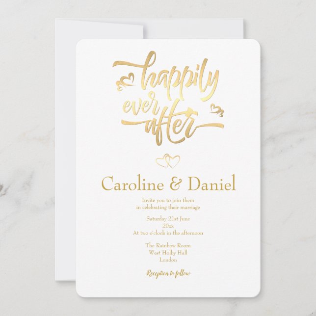 Gold Imitate Foil Typografy Weditation Einladung (Vorderseite)
