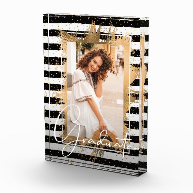 Gold Imitate Fossil auf Schwarz-weißen Streifen Gr Fotoblock (Rechts)