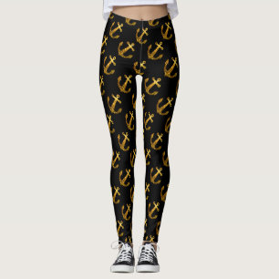 Gold Imitate funkeln Anchor Sommermuster schwarz Leggings