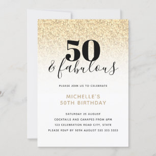 Gold Imitate Glitzer 50 & Fabulous 50. Geburtstag  Einladung