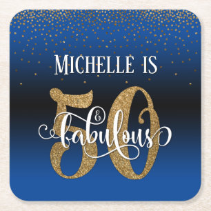 Gold Imitate Glitzer 50 & Fabulous Blue Ombre Rechteckiger Pappuntersetzer
