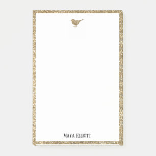 Gold Imitate Glitzer Bird & Border auf Weiß Post-it Klebezettel